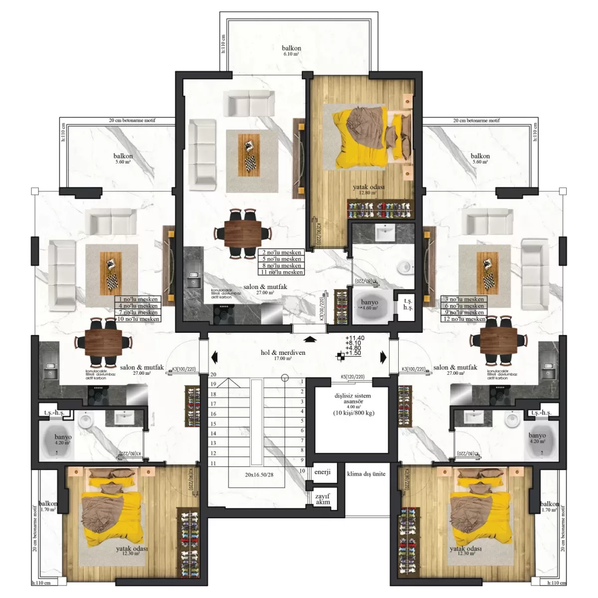 Exquisite Residence — 1 55.0-70.0m² plan çizimi