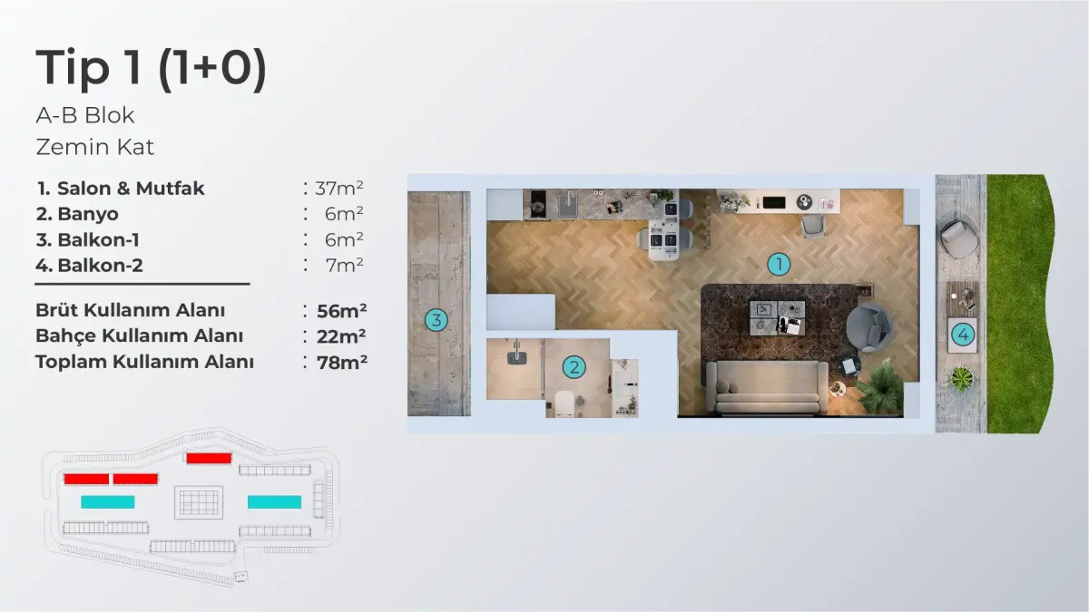SeaFront — 1+0 plan çizimi
