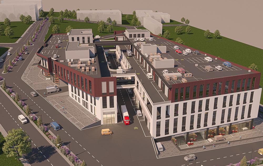 Kuşbakışı görünüm; bloklar arası servis yolları ve araç park alanları